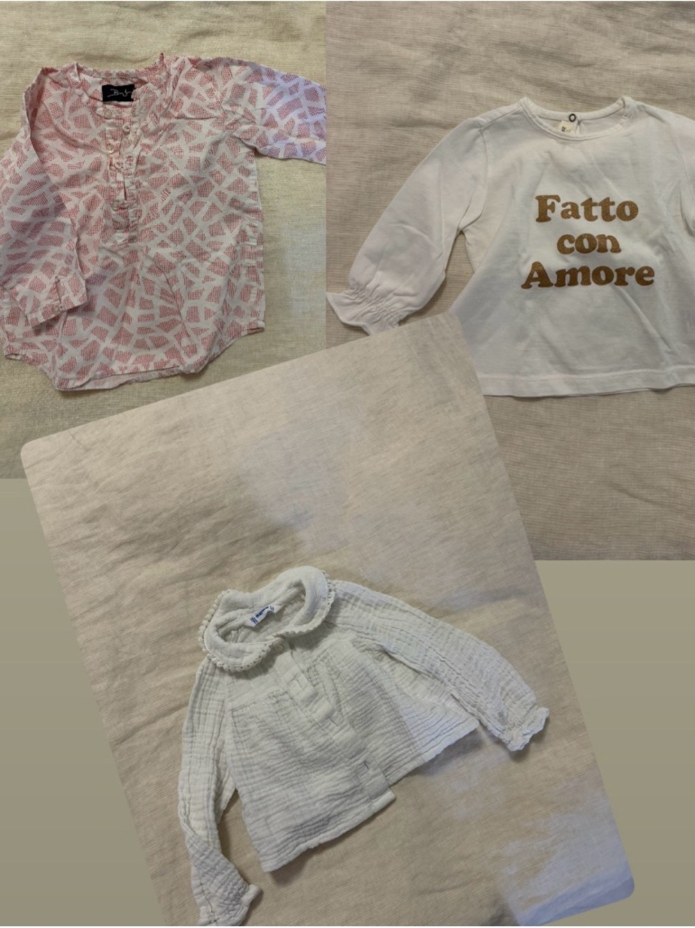 Lot of 3 Designer Baby Long Sleeve Tops - sizes 6M, 12M, 18M